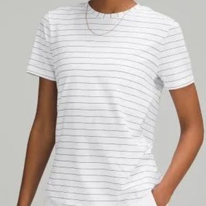 Lululemon white with black stripes stretchy t shirt